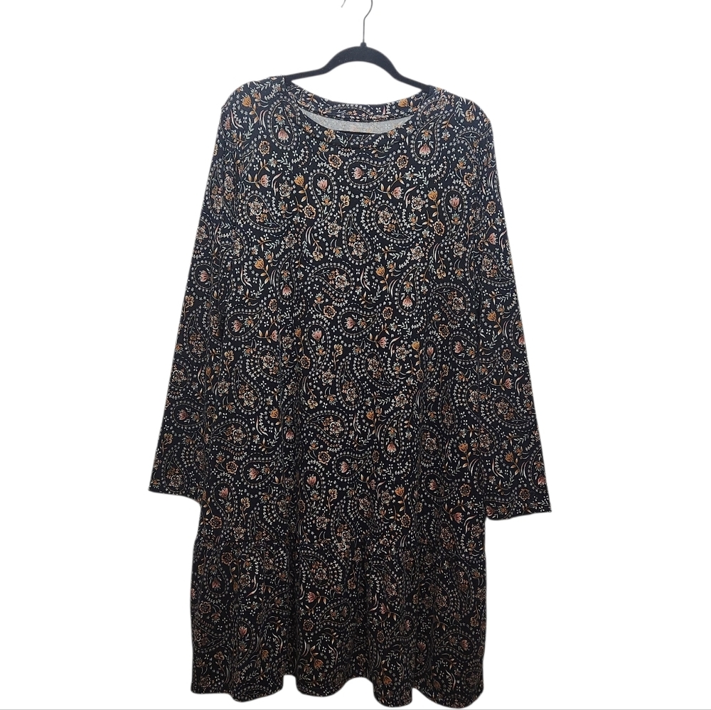 Cuddl Duds Seriously Soft Tiered Hem Lounge Dress Black Boho Paisley Size XL